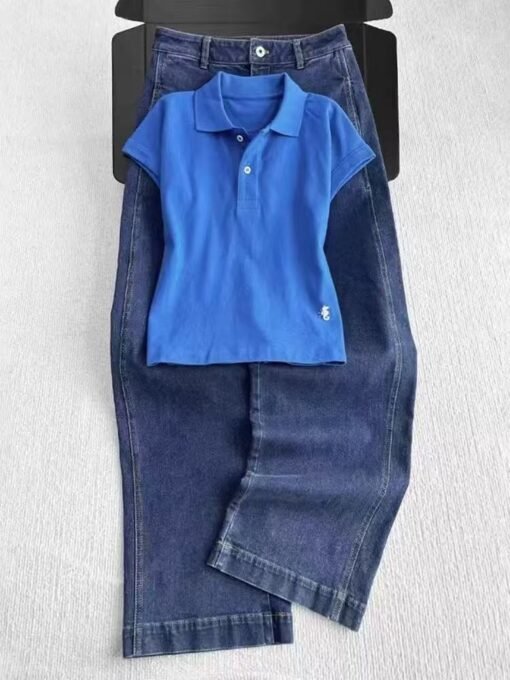 Vapetix S-XL  Unique summer petite size slim-fit crew neck polo shirt with high-end design sense, niche blue shor