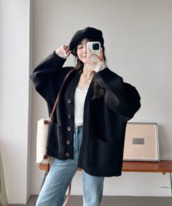 Vapetix Free Size-Free Size  Women's V-neck cardigan coat, 2025 new arrival, high-end, lazy style, relaxed feeling, loose top