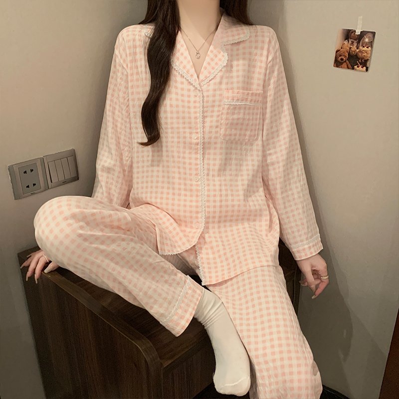 Vapetix M-XXL Women's Autumn New Knitted Cloud Cotton Open Cardigan Lace Edge Sweet Long Sleeve Home Suit Set