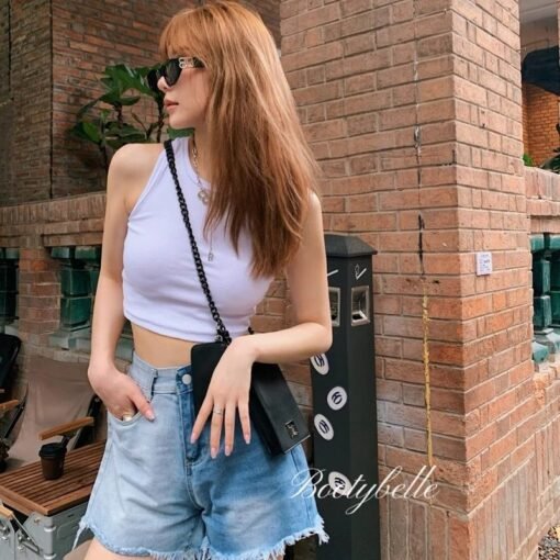Vapetix XS-XL  Korean women's new fashion color-blocked frayed button tie-dye versatile casual jeans shorts trendy
