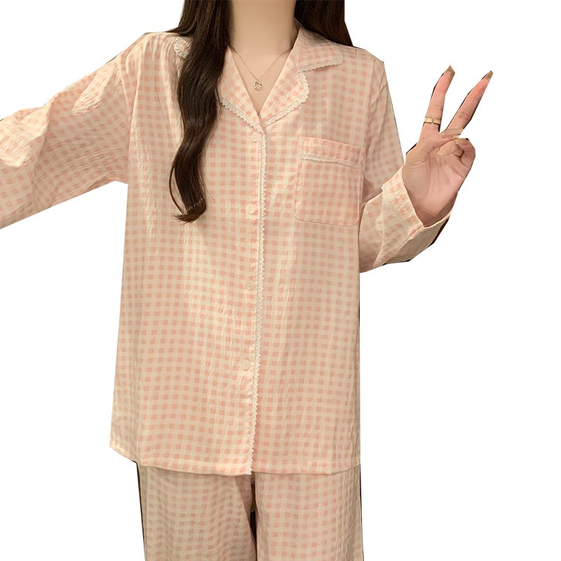 Vapetix M-XXL Women's Autumn New Knitted Cloud Cotton Open Cardigan Lace Edge Sweet Long Sleeve Home Suit Set – Bild 2