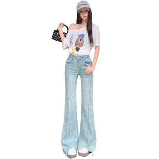 Vapetix XS-XL  Actual shoot light-colored mini-jeans for women, 2025 summer high-waisted slimming invisible horses – Bild 2
