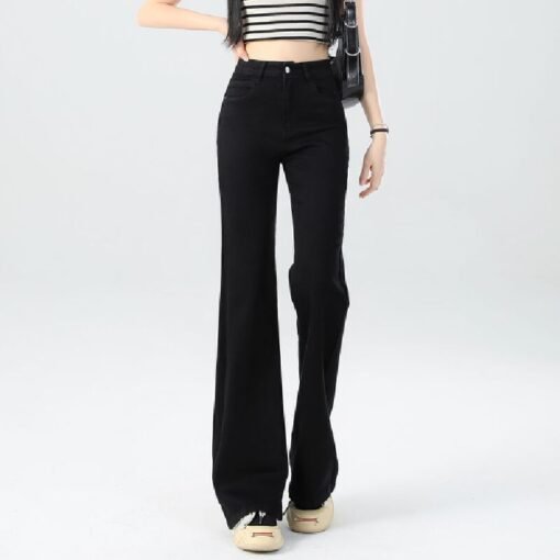 Vapetix XS-XL  High-quality black non-tight leg elastic bell-bottom jeans for women – Bild 5