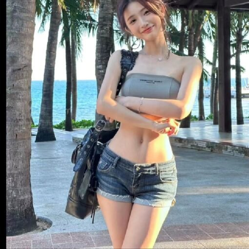 Vapetix XS-2XL  American Retro Elastic Low Waist Ultra Short Pants Women's Summer Slimming Slimming Booty Sexy Roll