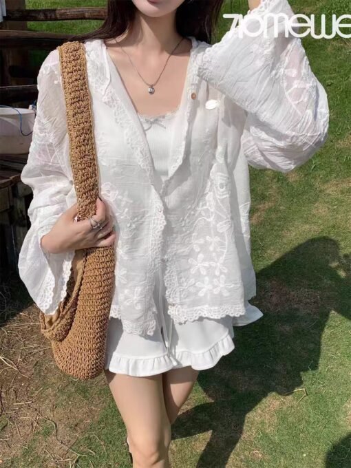 Vapetix Free Size-Free Size  Summer New Boho Retro Cotton Linen Cardigan Top for Women Loose Fit Slimming Versatile 7/8 Sleeve S