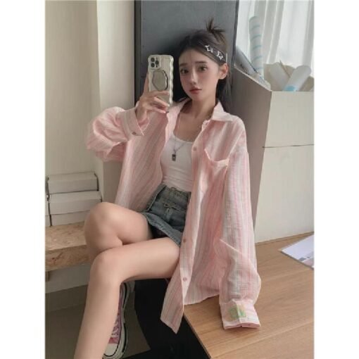 Vapetix S-XL  Striped Shirt 2025 Summer New Outerwear Versatile Loose Casual Windproof Sun Protection Top for Wom