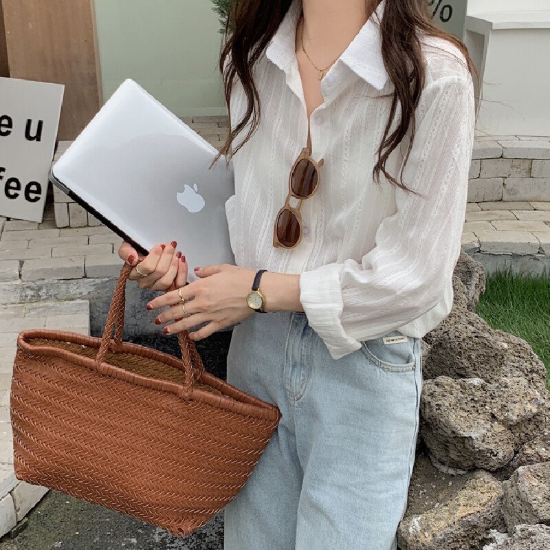 Vapetix S-L 2025 Korean Style French-Chic Collar Single-Breasted Button Down Simple Versatile Gentle Dark Strip