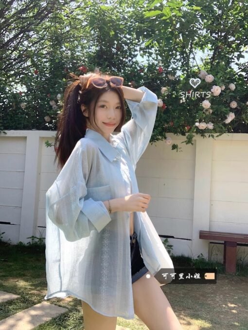 Vapetix M-2XL  Sheer thin sunscreen shirt summer new loose long sleeve blouses coat casual women Ins