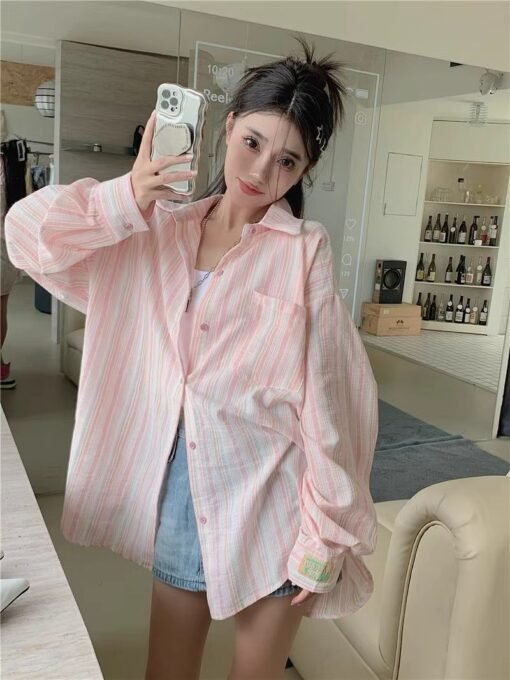 Vapetix S-XL  Striped Shirt 2025 Summer New Outerwear Versatile Loose Casual Windproof Sun Protection Top for Wom – Bild 2