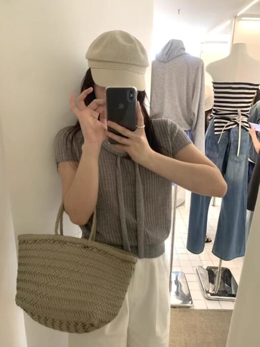 Vapetix Free Size-Free Size  Summer 2025 New Gentle Ribbon Laced Solid Color Knit Short Sleeve Top Women's Comfort Shirt Ins – Bild 2
