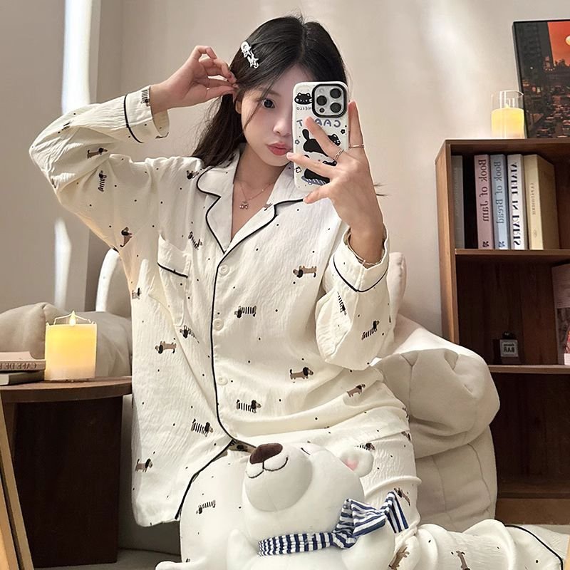 Vapetix M-XXL Spring and Autumn Pajama Set: Long Sleeve Top, Long Pants, Cloud Cotton Open Cardigan, Sweet Two-Pi – Bild 2