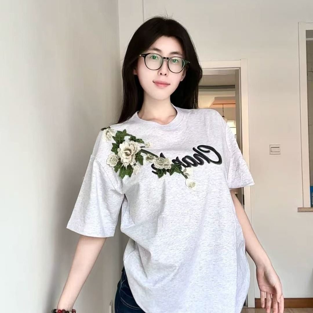 Vapetix M-2XL Women's 220g Refined Cotton Short Sleeve T-shirt with Embroidery and Print, featuring 2-Bead Needle – Bild 3