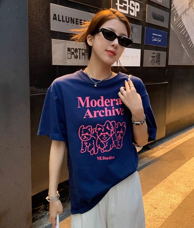 Vapetix M-2XL Korean Fashion New Style Lazy Loose Letter Cartoon Print Short Sleeve T-Shirt Women – Bild 2