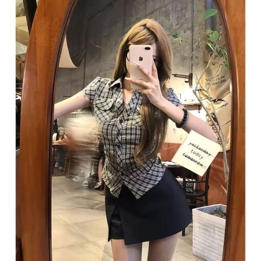 Vapetix S-XL  Original pure cotton fabric, high-end feeling, stylish, feminine, slimming, temperament checkered s – Bild 3