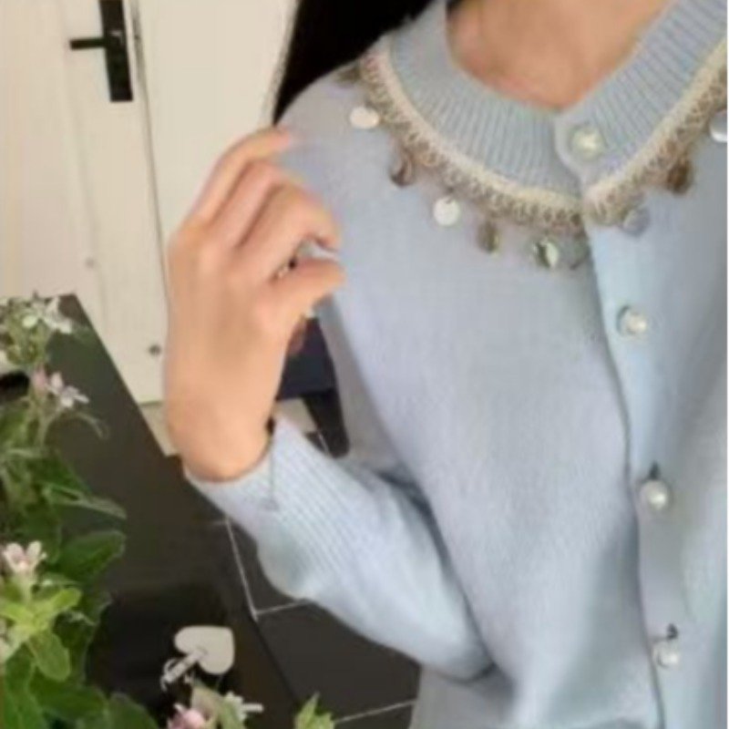 Vapetix Free Size-Free Size Autumn/Winter New Chanel-style Heavy Work Embroidered Bead Knit Cardigan Coat Korean Style Youthful – Bild 2