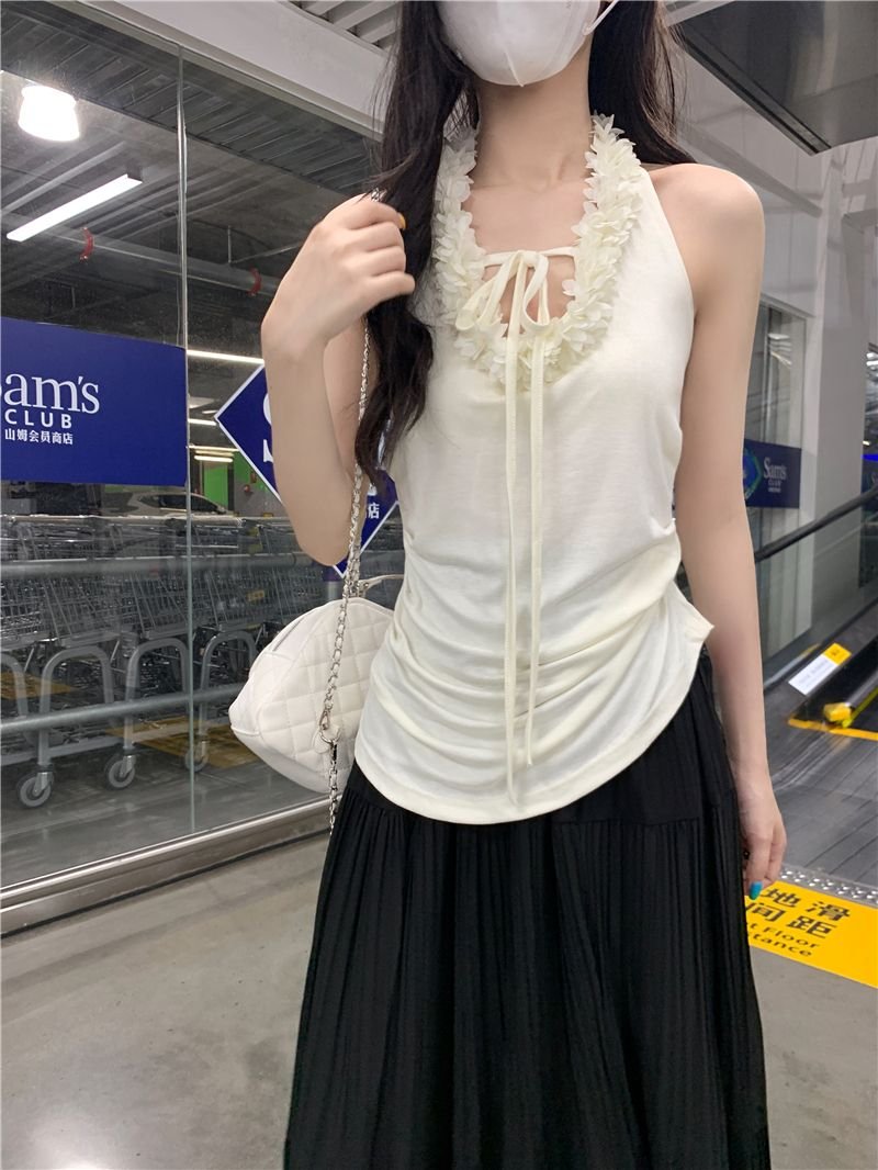 Vapetix Free Size-Free Size Shot Design Pure Color Sexy Flower Splicing V-Neck Backless Top for Women Summer Slimming Matchable – Bild 4