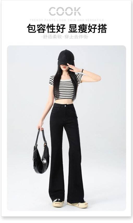 Vapetix XS-XL  High-quality black non-tight leg elastic bell-bottom jeans for women – Bild 6