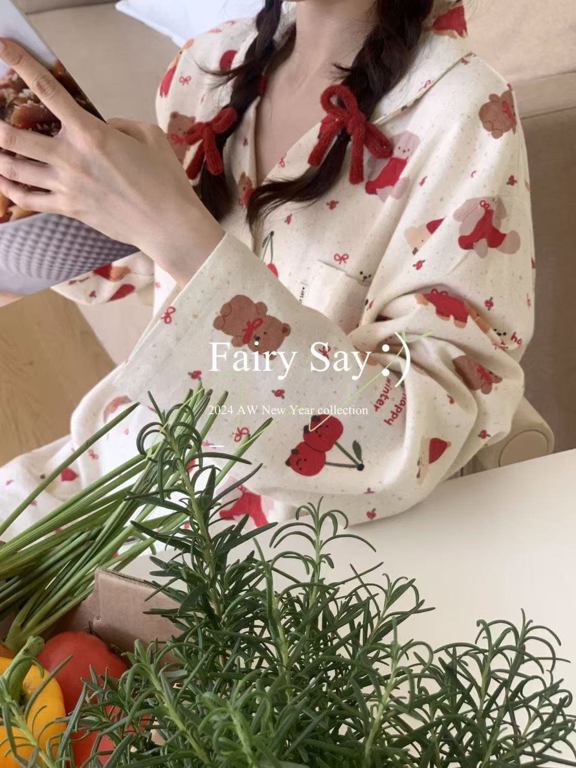 Vapetix M-XXL Spring and Autumn Sleepwear Set for Girls - New Cloud Cotton Long Sleeve Small Stand Collar Long Sl – Bild 2