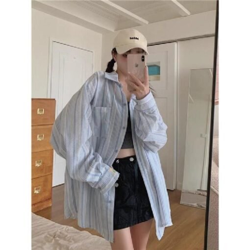 Vapetix S-XL  Striped Shirt 2025 Summer New Outerwear Versatile Loose Casual Windproof Sun Protection Top for Wom – Bild 3