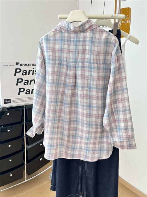 Vapetix M-L  Photographed Korean-style grid sun shirt for women, summer thin loose casual long-sleeved shirt
