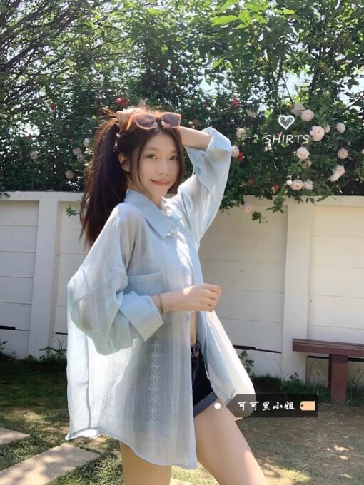 Vapetix M-2XL  Sheer thin sunscreen shirt summer new loose long sleeve blouses coat casual women Ins – Bild 3