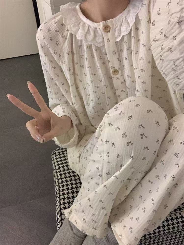 Vapetix M-XXL Women's Spring and Autumn Sleepwear Cloud Cotton Long Sleeve Small Stand Collar Long Sleeve Long Pa – Bild 2