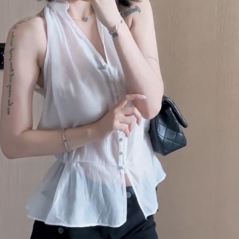 Vapetix S-XL 2025 new summer design small-sized slim-fit versatile solid-color top for women, sleeveless halter- – Bild 2