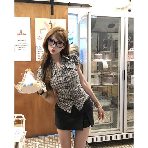 Vapetix S-XL  Original pure cotton fabric, high-end feeling, stylish, feminine, slimming, temperament checkered s – Bild 5