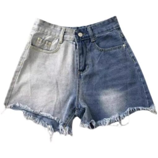 Vapetix XS-XL  Korean women's new fashion color-blocked frayed button tie-dye versatile casual jeans shorts trendy – Bild 4