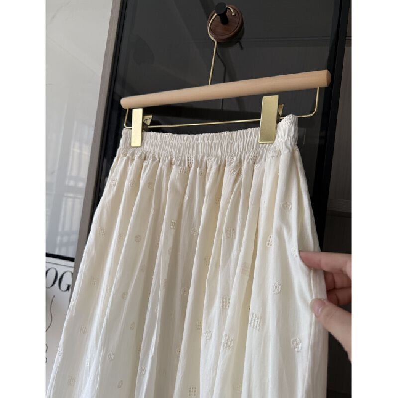 Vapetix S-2XL 100% Cotton Lace Patchwork Waffle Hollow-out Lace Casual Wide Leg Pants Women's Spring and Summer H – Bild 2