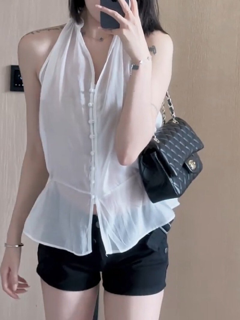 Vapetix S-XL 2025 new summer design small-sized slim-fit versatile solid-color top for women, sleeveless halter- – Bild 4