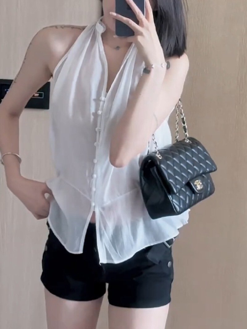 Vapetix S-XL 2025 new summer design small-sized slim-fit versatile solid-color top for women, sleeveless halter- – Bild 5