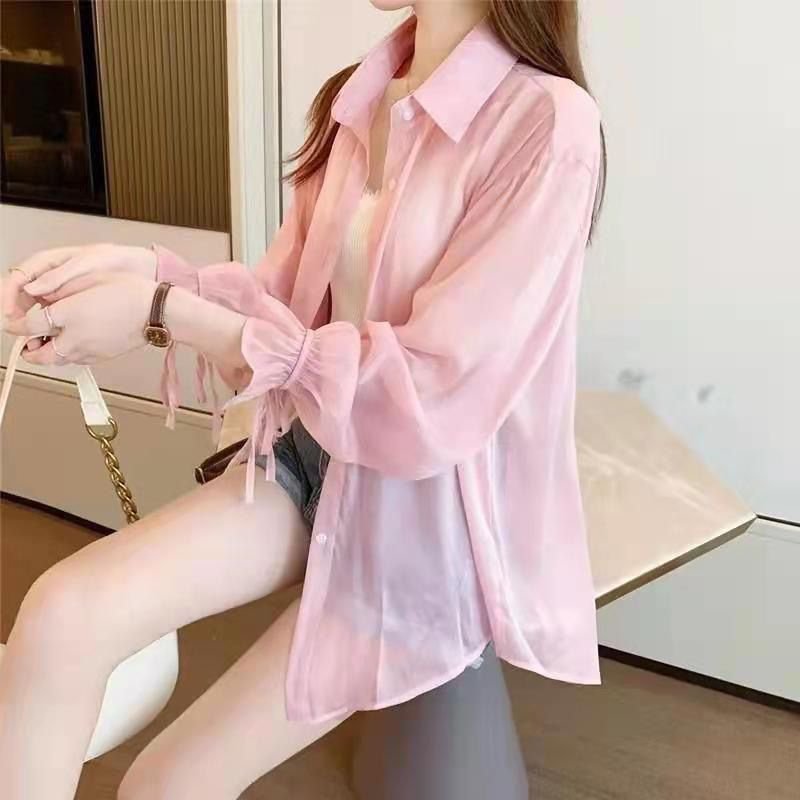 Vapetix M-2XL Sheer blouse women summer sun protection thin chiffon high-end open jacket matches slip dress with – Bild 3