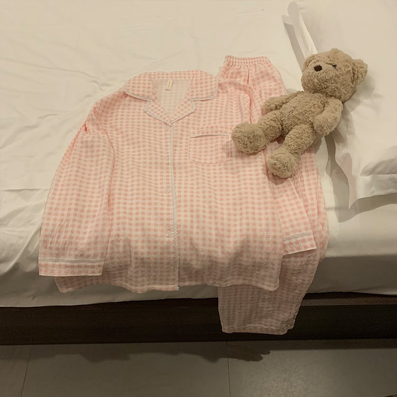 Vapetix M-XXL Women's Autumn New Knitted Cloud Cotton Open Cardigan Lace Edge Sweet Long Sleeve Home Suit Set – Bild 3