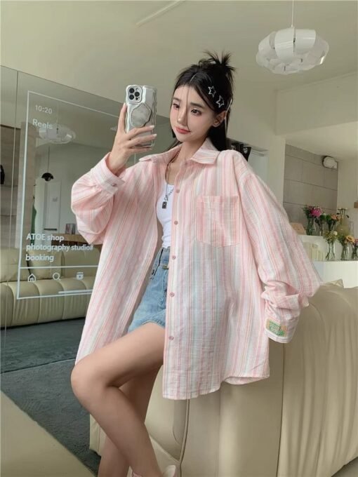 Vapetix S-XL  Striped Shirt 2025 Summer New Outerwear Versatile Loose Casual Windproof Sun Protection Top for Wom – Bild 4
