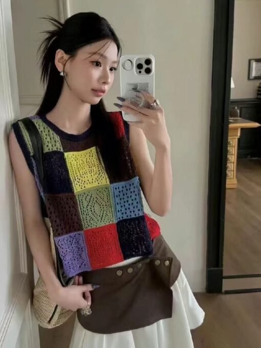 Vapetix Free Size-Free Size  French-style colorful three-dimensional hollow-hand hook sleeveless backless women's summer 2025 ne