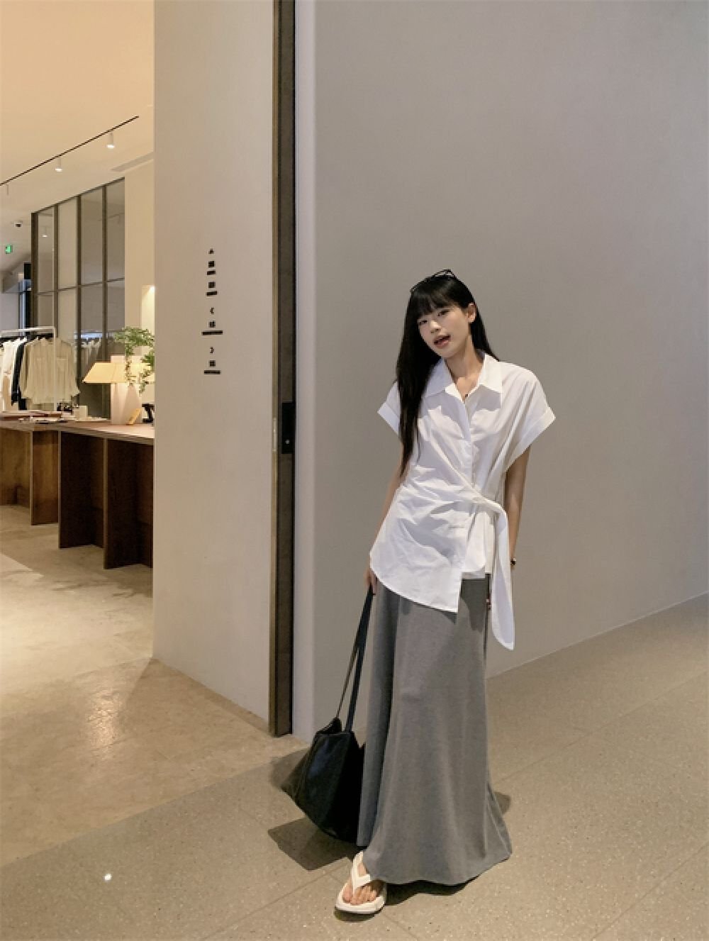 Vapetix S-XL Chic waist-cinch strap short-sleeve polo collar white women's summer slimming medium-length French – Bild 5