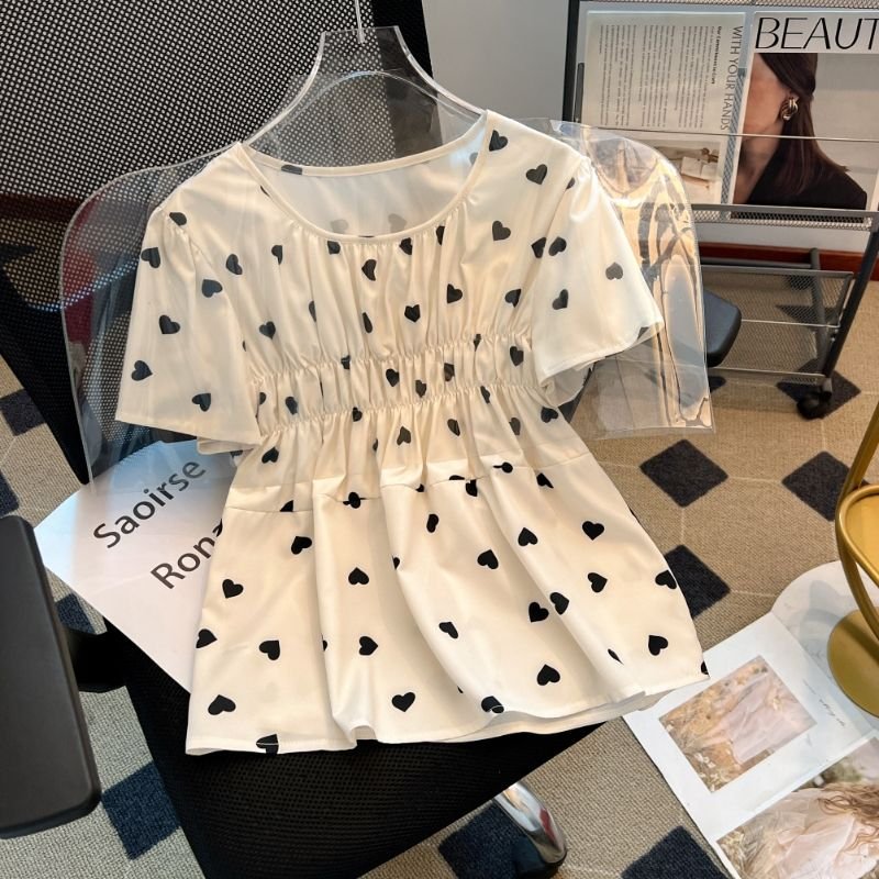 Vapetix Free Size-Free Size Stylish and Versatile Heart Short-Sleeve Shirts for Women - 2025 Summer New Arrival, French Subtle – Bild 4