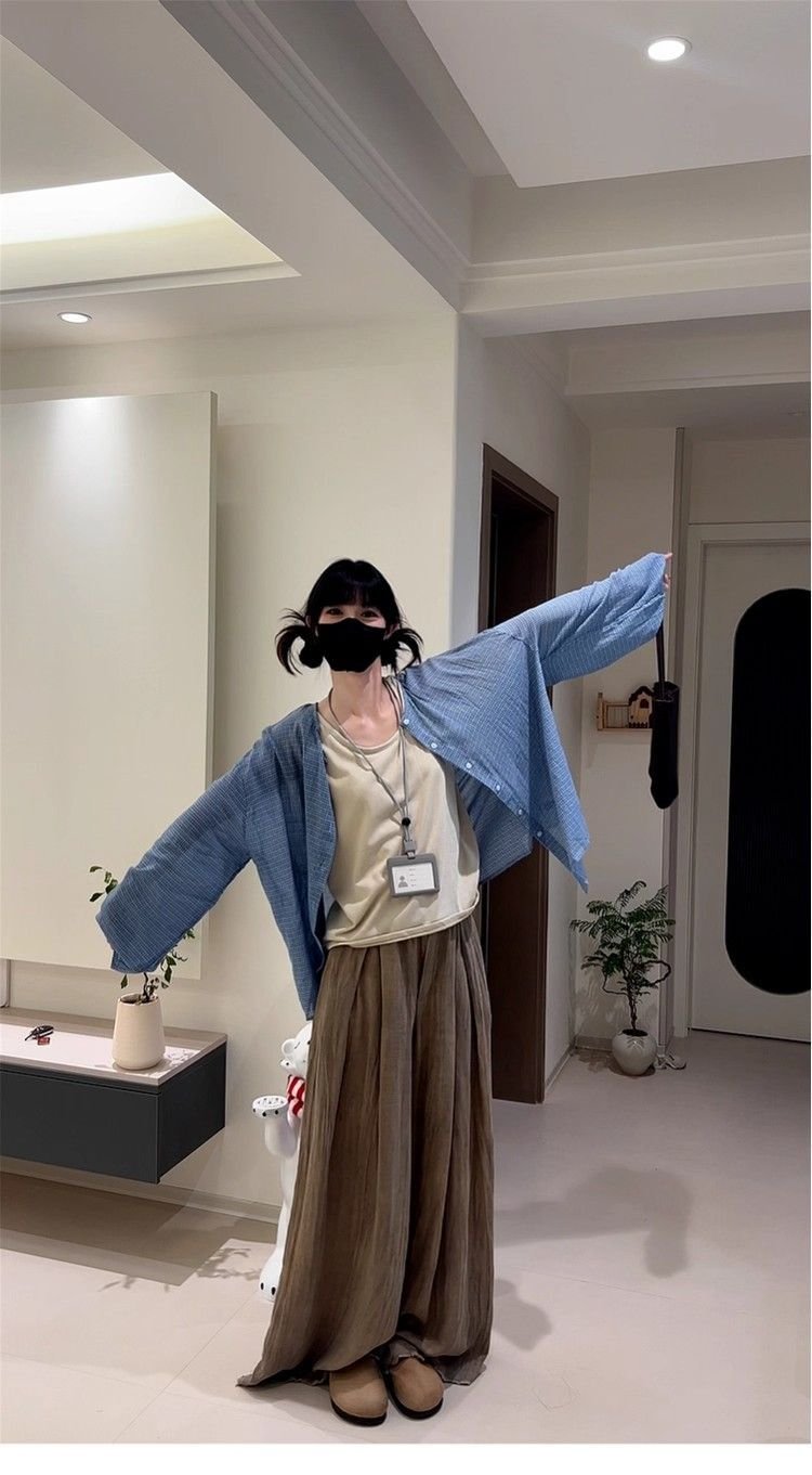 Vapetix S-2XL French blue checkered sunscreen shirt jacket for women, summer thin style, 2025 new arrival loose l – Bild 2