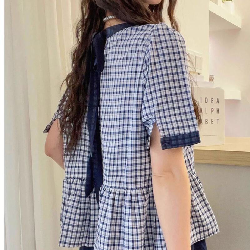 Vapetix S-XL 80% cotton, 20% polyester checkered fabric, leisurely and beautiful color-blocking checkered round-