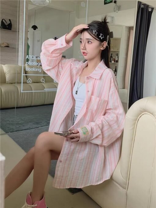 Vapetix S-XL  Striped Shirt 2025 Summer New Outerwear Versatile Loose Casual Windproof Sun Protection Top for Wom – Bild 5
