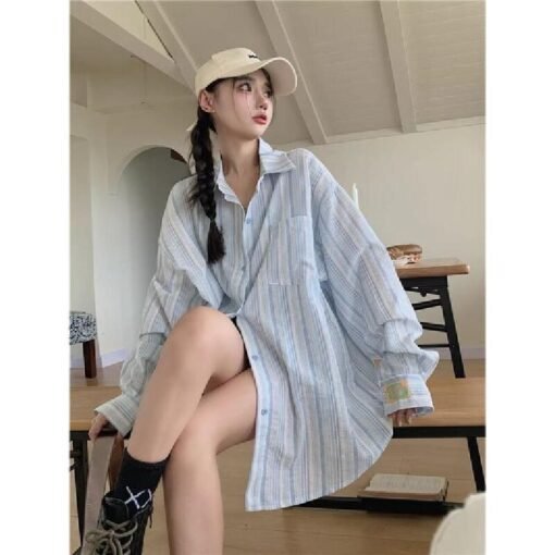 Vapetix S-XL  Striped Shirt 2025 Summer New Outerwear Versatile Loose Casual Windproof Sun Protection Top for Wom – Bild 6