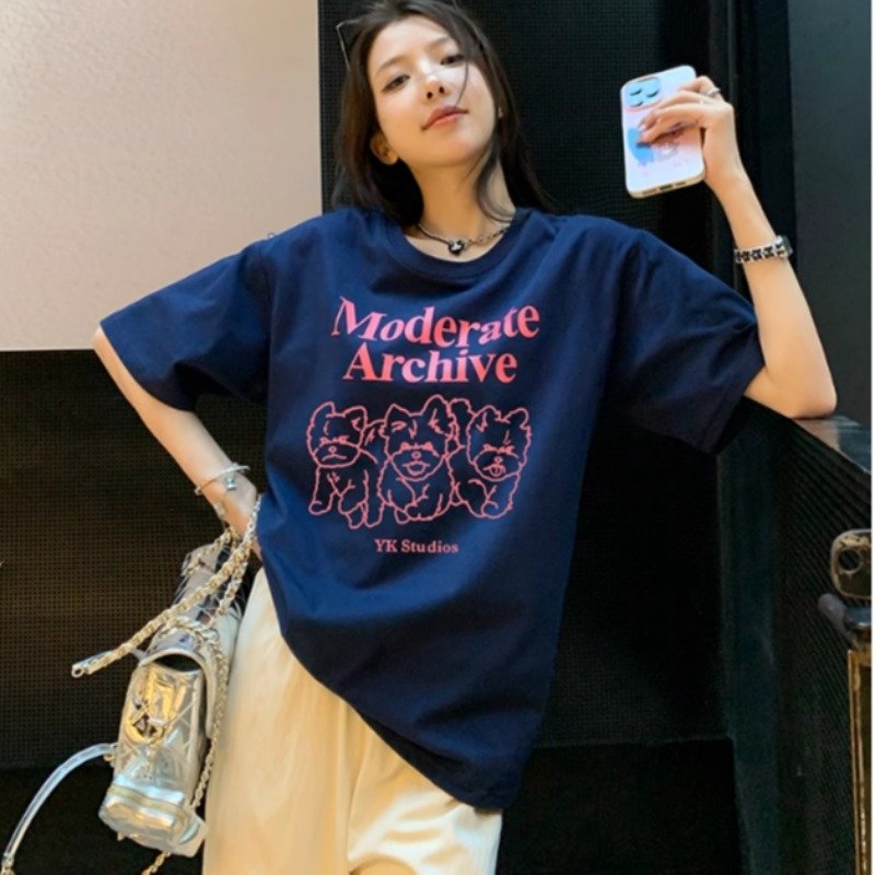 Vapetix M-2XL Korean Fashion New Style Lazy Loose Letter Cartoon Print Short Sleeve T-Shirt Women – Bild 3