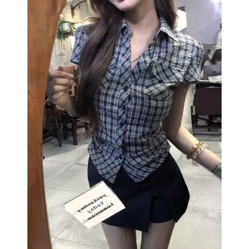 Vapetix S-XL  Original pure cotton fabric, high-end feeling, stylish, feminine, slimming, temperament checkered s – Bild 8
