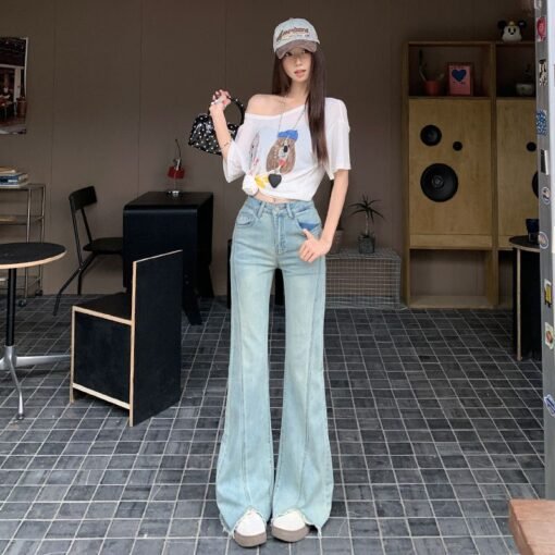 Vapetix XS-XL  Actual shoot light-colored mini-jeans for women, 2025 summer high-waisted slimming invisible horses – Bild 4