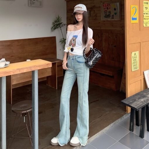 Vapetix XS-XL  Actual shoot light-colored mini-jeans for women, 2025 summer high-waisted slimming invisible horses – Bild 5