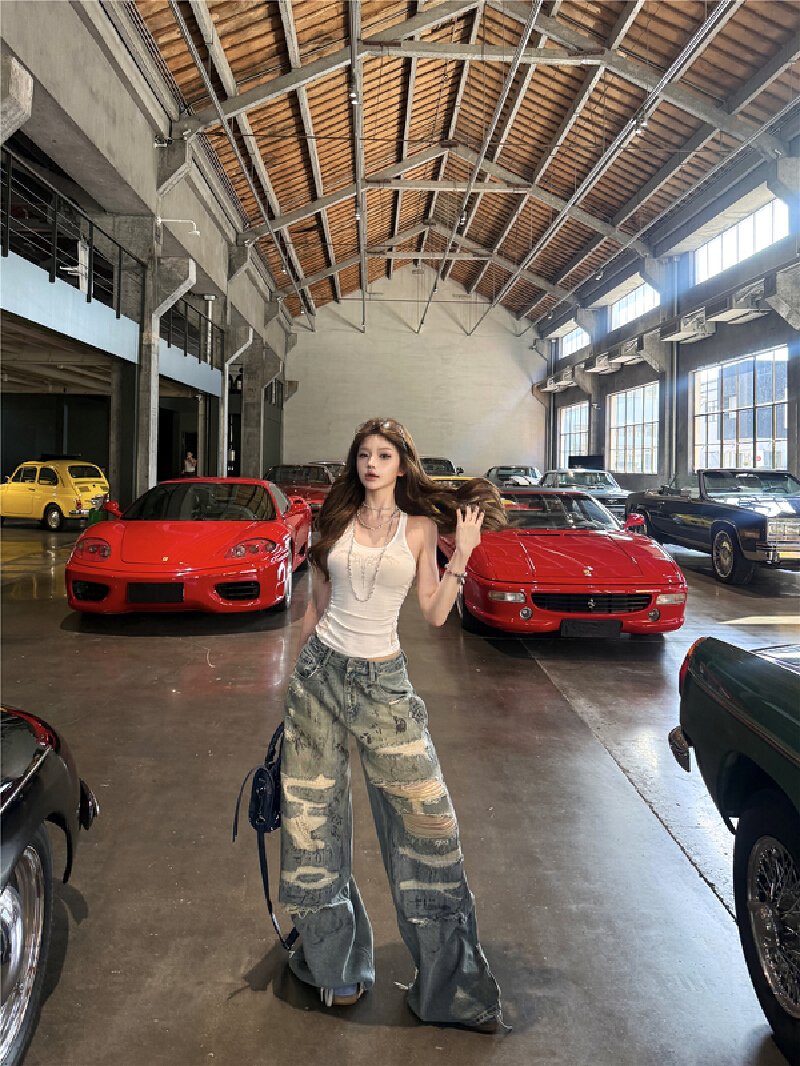 Vapetix S-XL Photographed! Sexy back slimming hot girl top women loose low-rise casual pants wide-leg pants ripp – Bild 4