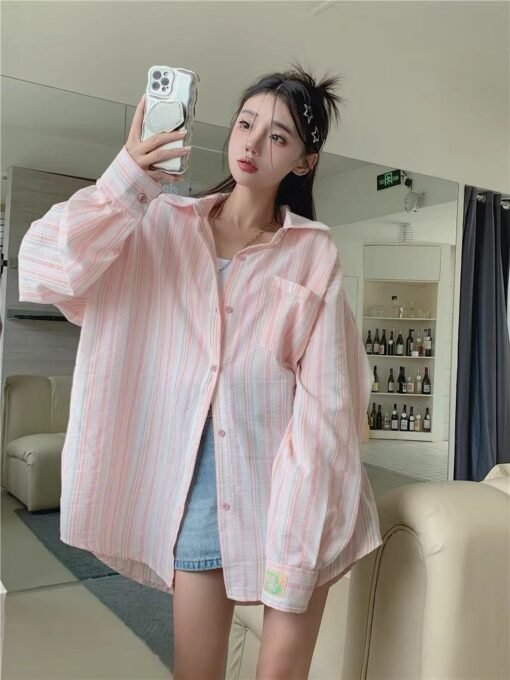 Vapetix S-XL  Striped Shirt 2025 Summer New Outerwear Versatile Loose Casual Windproof Sun Protection Top for Wom – Bild 7