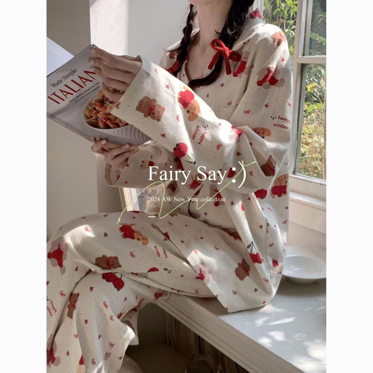 Vapetix M-XXL Spring and Autumn Sleepwear Set for Girls - New Cloud Cotton Long Sleeve Small Stand Collar Long Sl – Bild 3