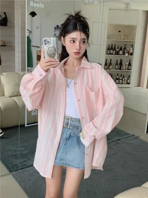 Vapetix S-XL  Striped Shirt 2025 Summer New Outerwear Versatile Loose Casual Windproof Sun Protection Top for Wom – Bild 8